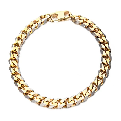 Stainless Steel Gold IP 8mm Curb Chain with Lobster Clasp Bracelet