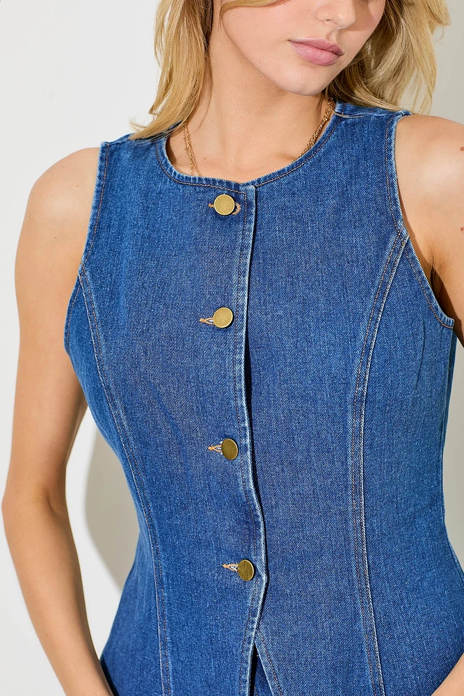 Button Front Denim Vest