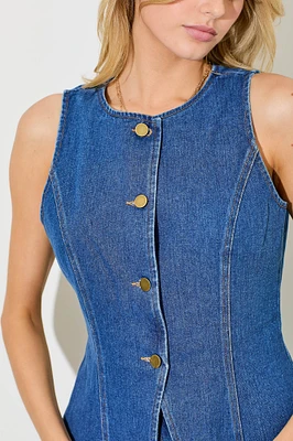 Button Front Denim Vest