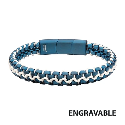 Matte Blue IP Steel Box Chain & White Wax Cord Bracelet