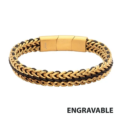 Matte Gold IP Stainless Steel Foxtail Chain & Wax Cord Bracelet