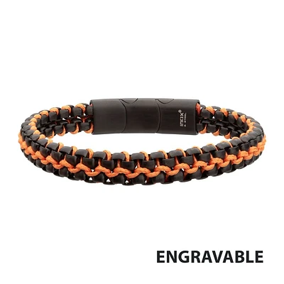 Matte IP Stainless Steel Box Chain & Wax Cord Bracelet