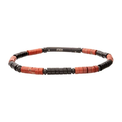 Red Jasper / Onyx Bead Bracelet 8.25"