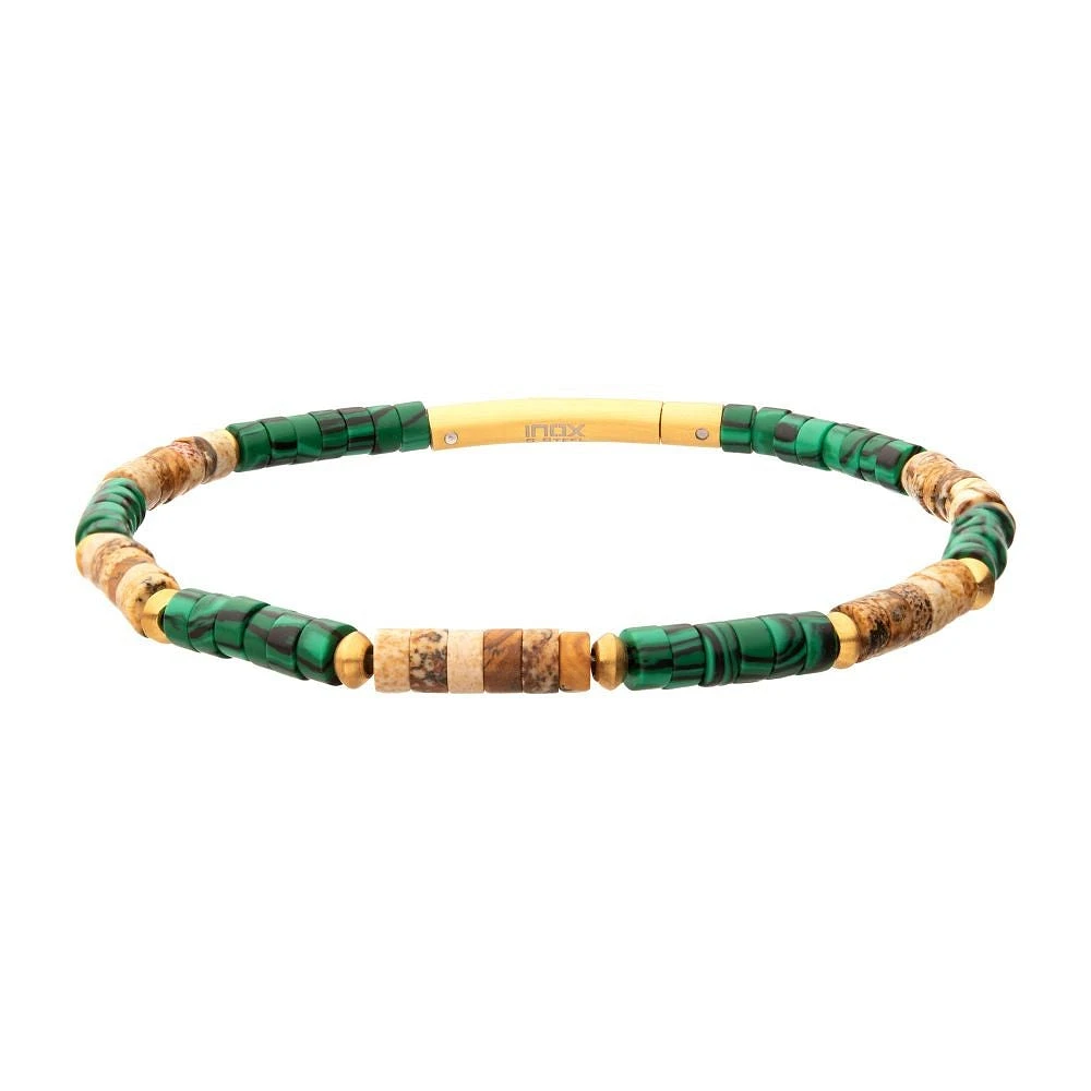 Brown Jasper / Malachite Bead Bracelet 8.25"