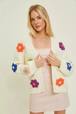 3D Floral Open Face Cardigan Top