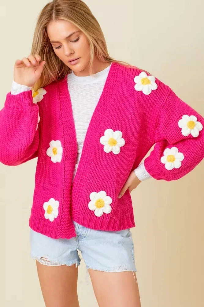 Knit Cardigan W Bubble Sleeve