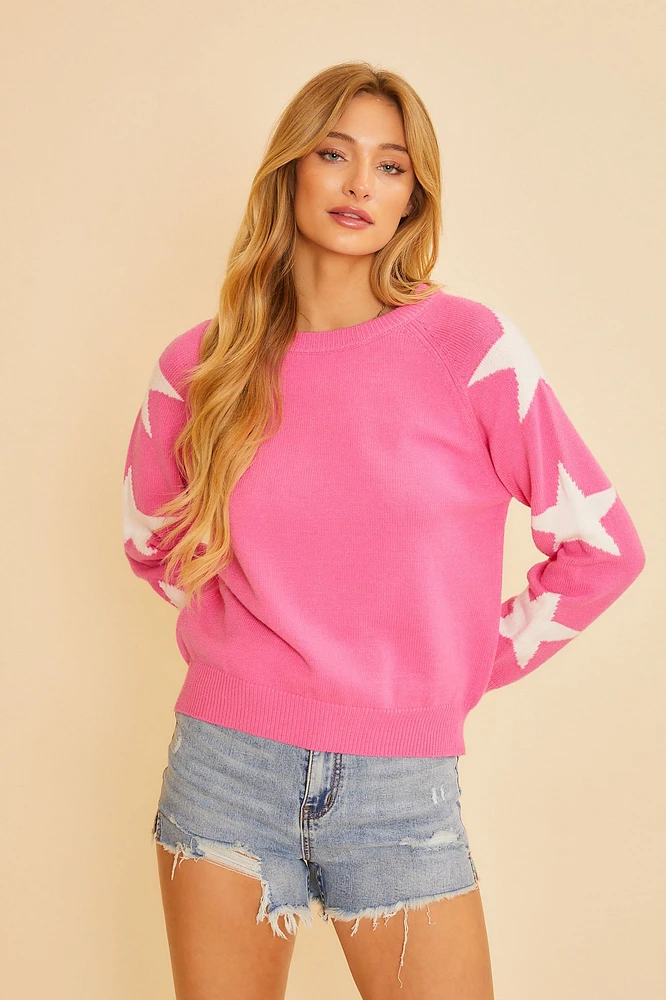 Round Neck Long Slv Sweater Star Detail