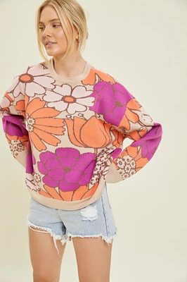 Floral Pattern Knit Sweater