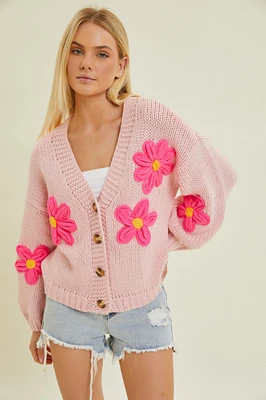 Floral Knit Cardigan Sweater