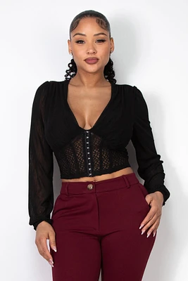 Mesh Long Sleeve Corset Top