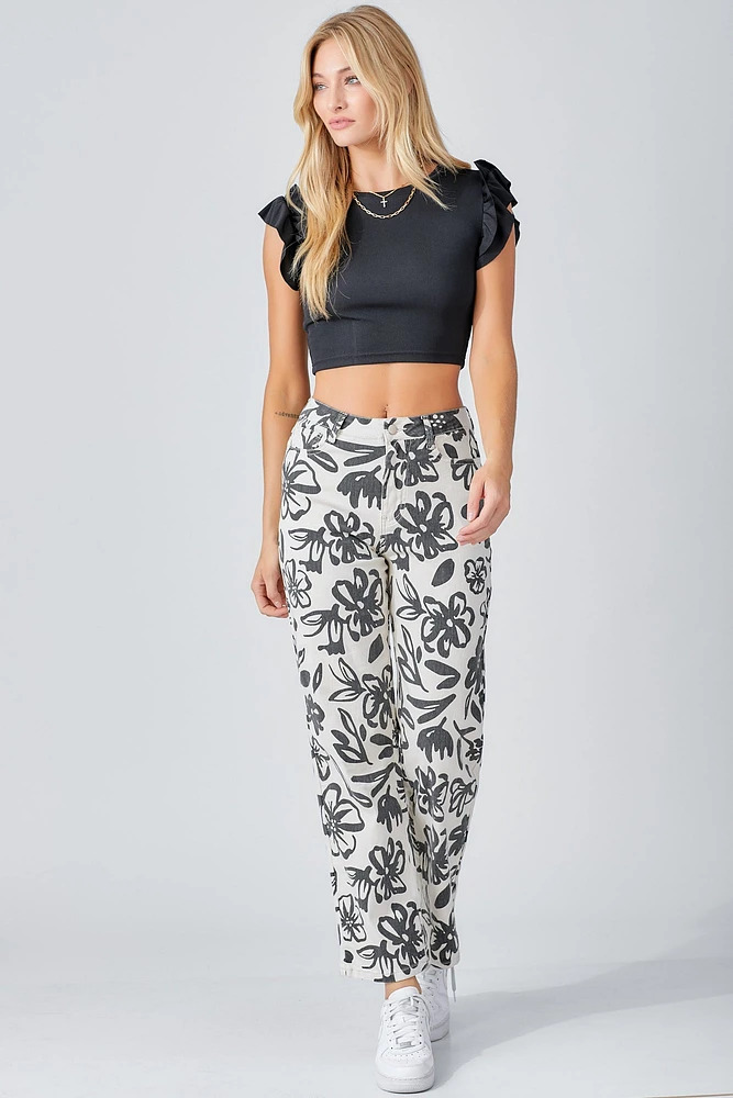 Floral Print High Waist Pants