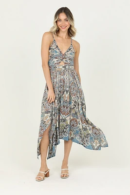 Blue Floral Twist Front Dress