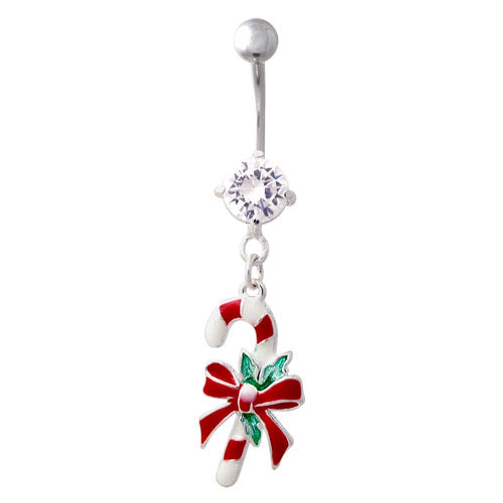 Candy Cane With Bow Dangle Navel