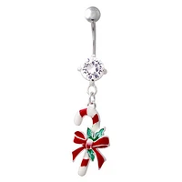 Candy Cane With Bow Dangle Navel