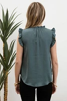 Ruffle Collared Front Tie Sleeveless Top