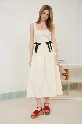 Bow Details Sleeveless A Line Midi Dress