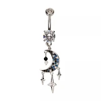 Crescent Moon Multi Pave Gems And Stars Navel