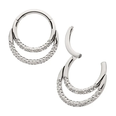 Double Hoop Hammered Round Design Titanium