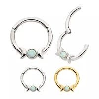 Double Crescent Moon 1 Bez Opal Hinged Hoop