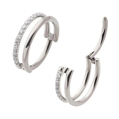 Double Line 1 Jewelled Hinged Hoop