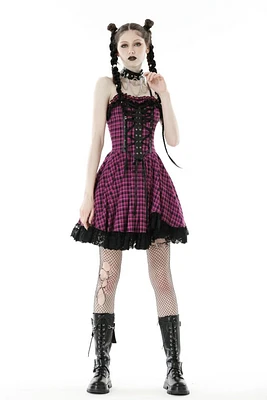 Rebel Pink Plaid Dress With Lace