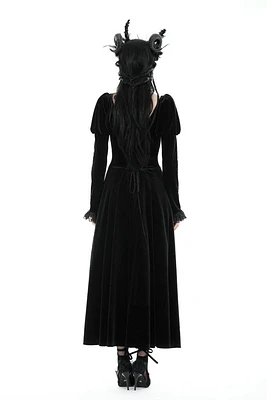 Gothic Velvet Puff Sleeve High Low Dress