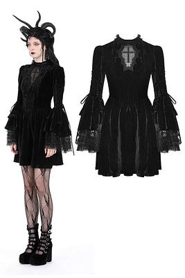 Gothic Cross Bell Sleebe Velvet Dress