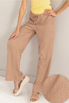 Crinkle Knit Wide Leg Drawstring Pants