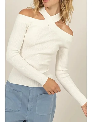 Ribbed Knit Halter Off The Shoulder Top