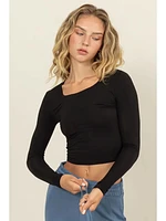 Cropped Scoop Neck Long Sleeve Top