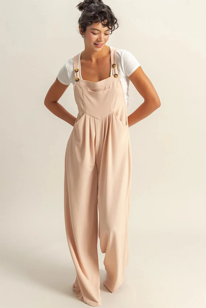 Waffle Pleated Pocket Detail Jumpsuit