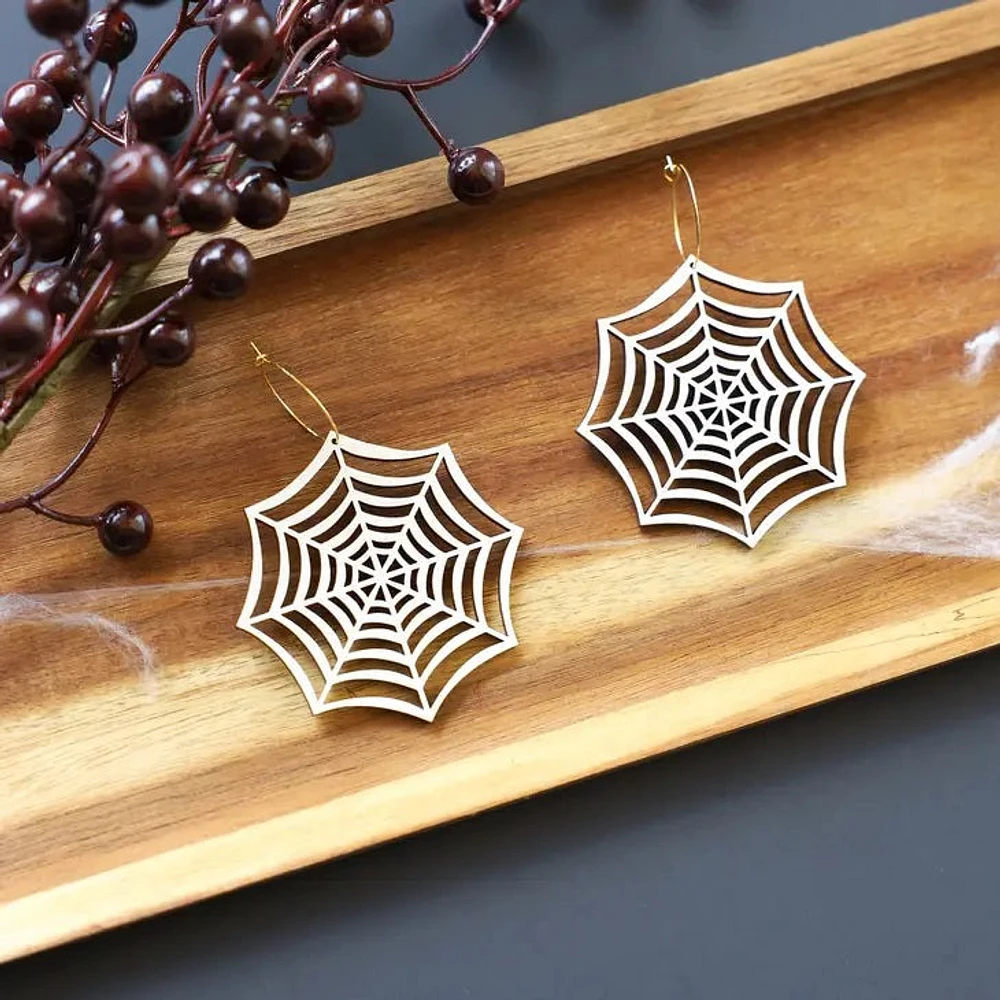 IRIDESCENT SPIDER WEB HOOP EARRINGS