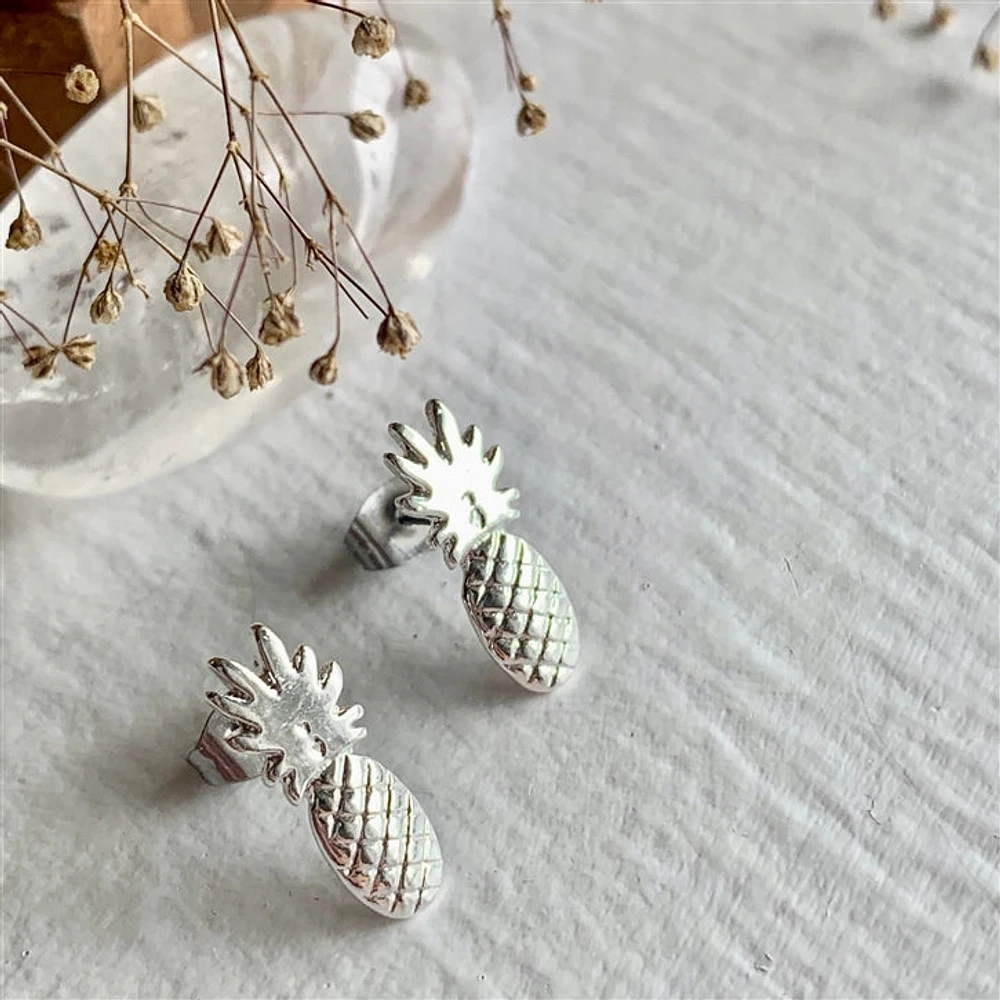 Aloha Pineapple Stud Earrings In Silver