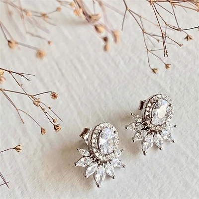 Windsor Rhinestone Encrusted Stud Earrings In Sterling Silver