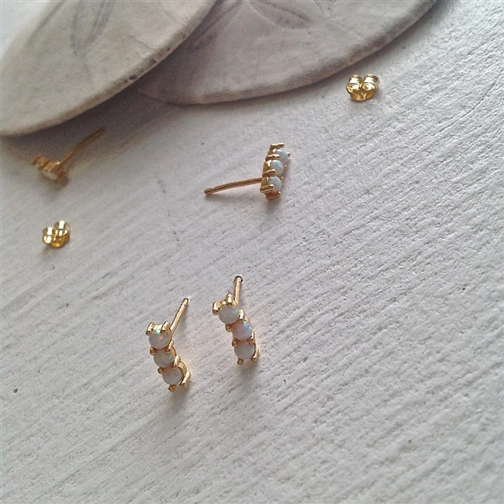 Three Sisters Opal Stud Gold Vermeil Earrings