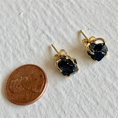 Vanessa Raw Black Agate Gold Vermeil Earrings