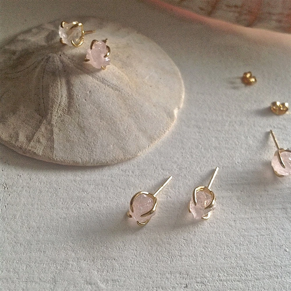 Boucles d'oreilles Vanessa Quartz Rose Brut Or Vermeil