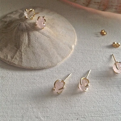 Vanessa Raw Rose Quartz Gold Vermeil Earrings