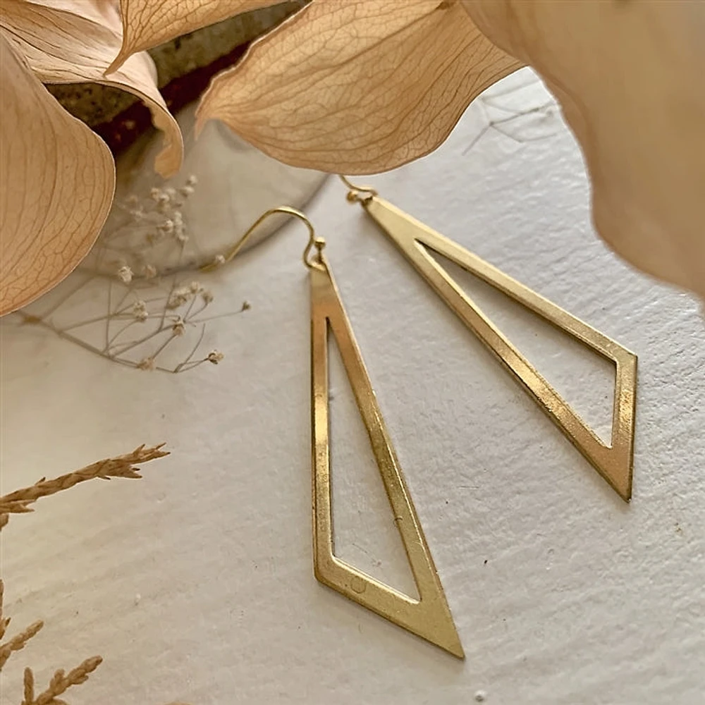 Jetta Geometric Raw Brass Tri Earrings