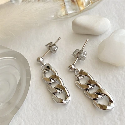 2 Chainz Large Curb Chain Drop Stud Earrings