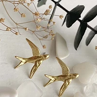 Hirundo Raw Brass Swallow Stud Earrings