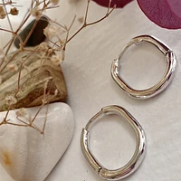 Lucille Thin Oblong Hinge Hoop Earrings Silver