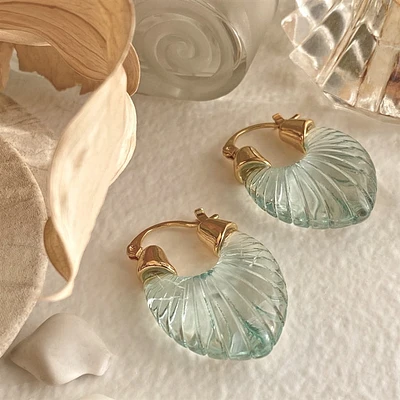 Cyprus Vintage Resin Hinge Hoop Earrings in Aqua