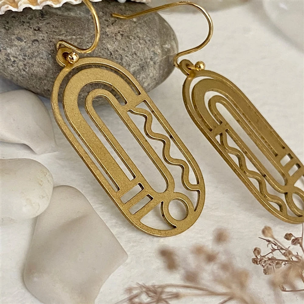 Lam Raw Brass Art Deco Drop Earrings