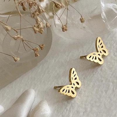 Pendientes Lavar Silueta Mariposa Acero Chapado en Oro