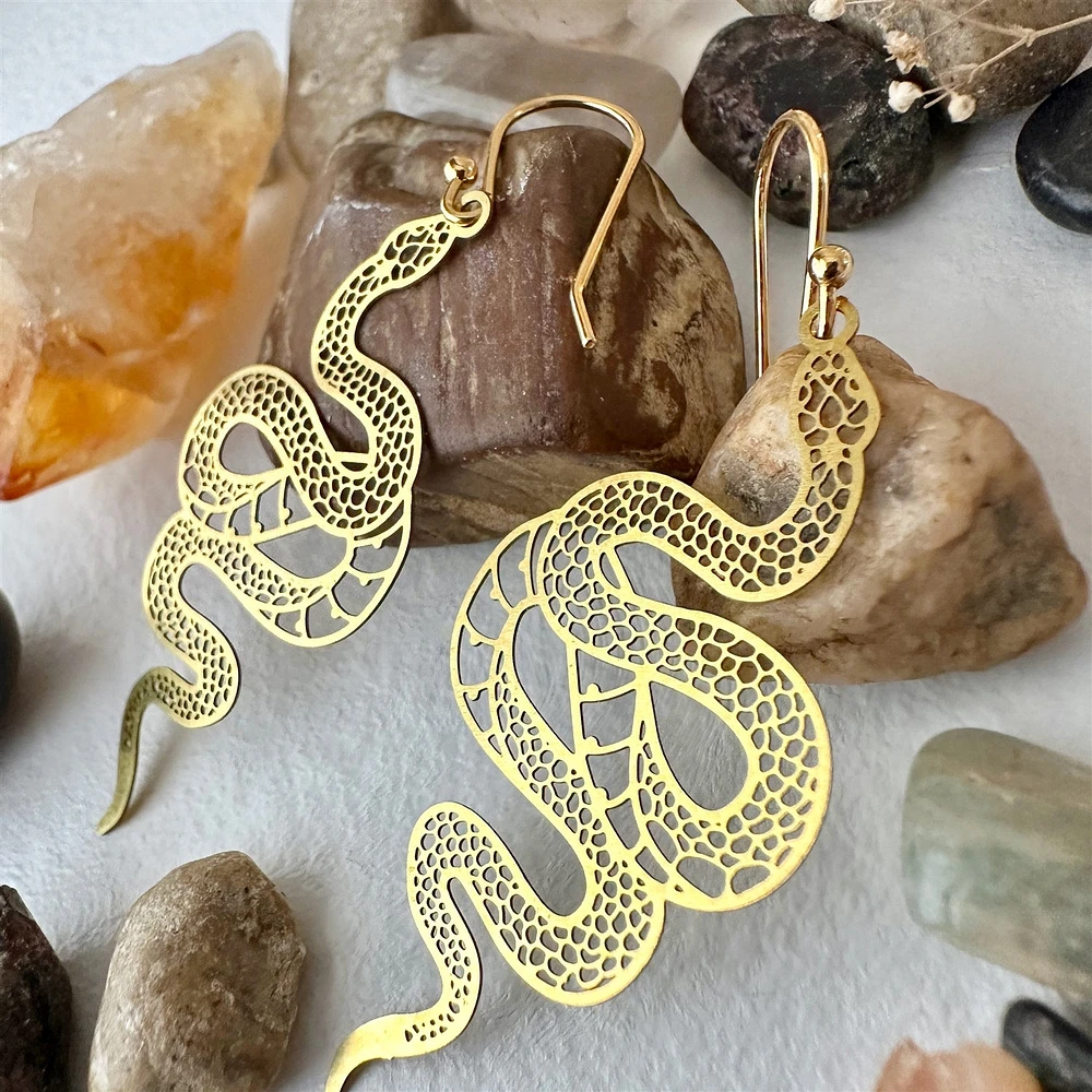 Luc Raw Brass Snake Drop Earrings