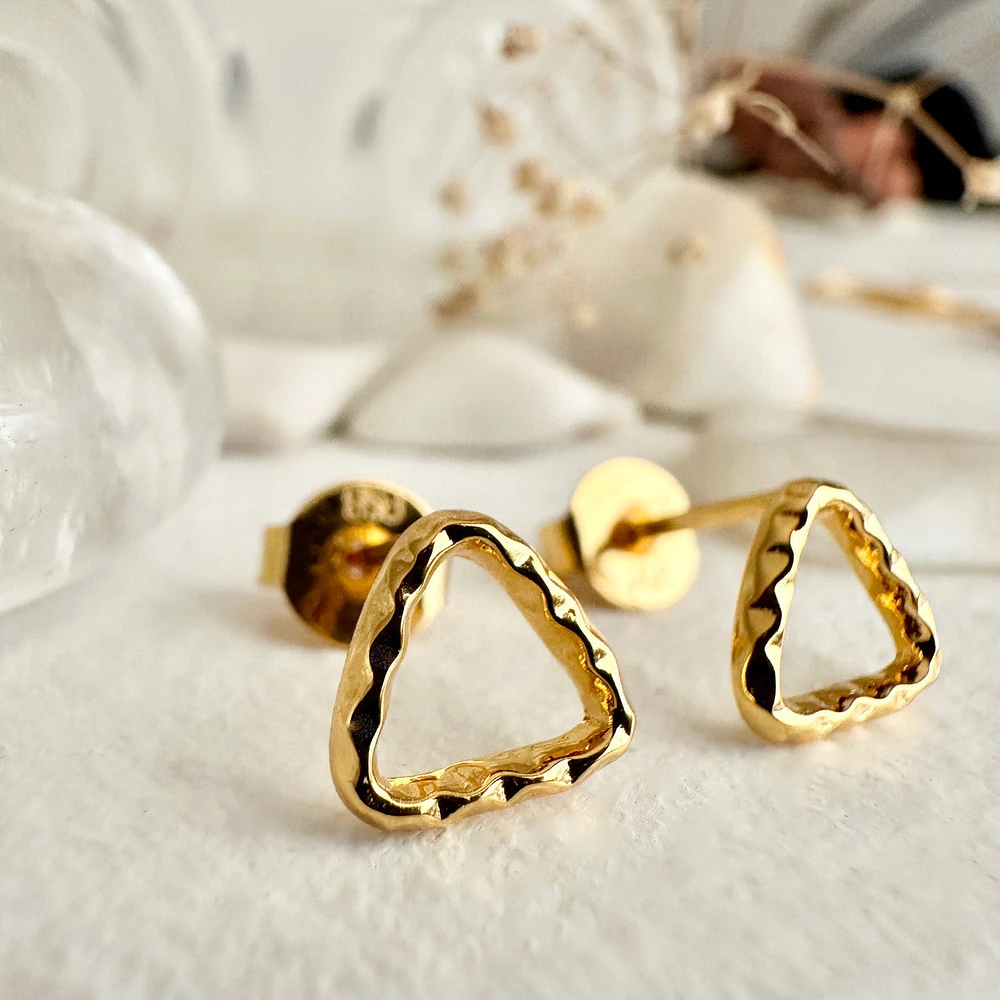 Delta Tiny Hammered Triangle Stud Earrings