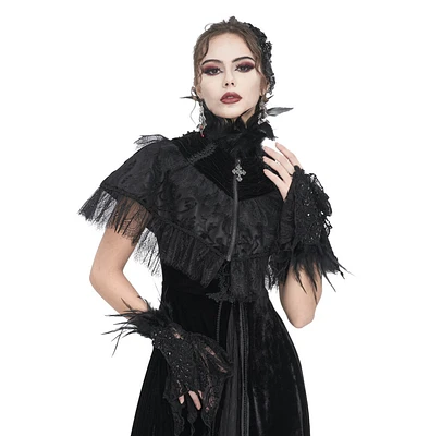 Black Feather Velvet Cape