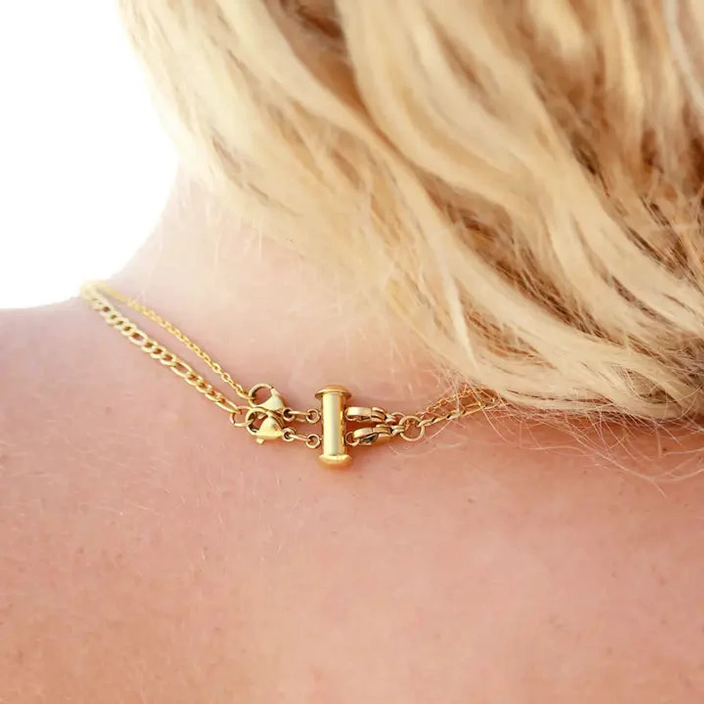 18K Gold Pvd Row Layering Necklace Magnetic Clasp