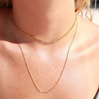 18K Gold Pvd Row Layering Necklace Magnetic Clasp